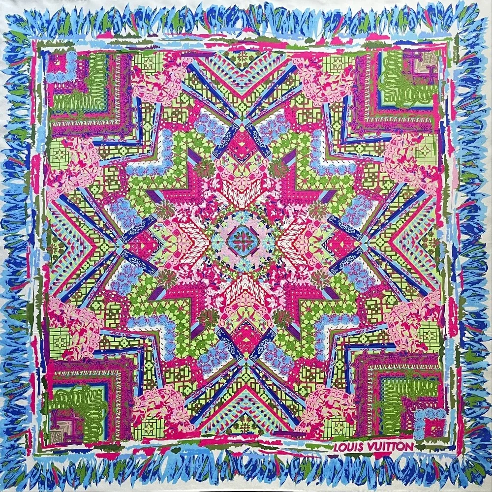 Louis Vuitton Scarf Monogram Paradise Barbie Blue Green Pink Silk Wrap